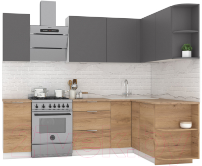 Кухонный гарнитур Интермебель Микс Топ-14 1.9x1.6м правая (графит серый/дуб крафт золотой/дуб вотан) - фото