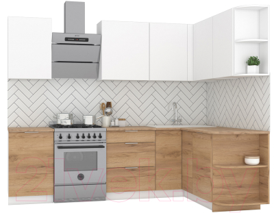 Кухонный гарнитур Интермебель Микс Топ-15 2.0x1.6м правая (белый премиум/дуб крафт золотой/дуб вотан) - фото