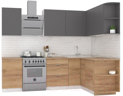 Кухонный гарнитур Интермебель Микс Топ-15 2.0x1.6м правая (графит серый/дуб крафт золотой/дуб вотан) - фото