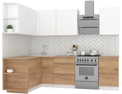 Кухонный гарнитур Интермебель Микс Топ-15 2.0x1.6м левая (белый премиум/дуб крафт золотой/дуб вотан) - фото