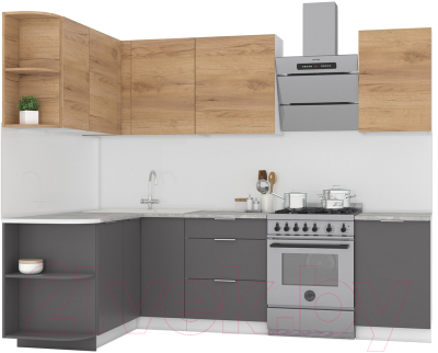 Кухонный гарнитур Интермебель Микс Топ-15 2.0x1.6м левая (дуб крафт золотой/графит серый/дуб вотан) - фото