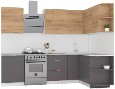 Кухонный гарнитур Интермебель Микс Топ-16 2.1x1.6м правая (дуб крафт золотой/графит серый/дуб вотан) - фото