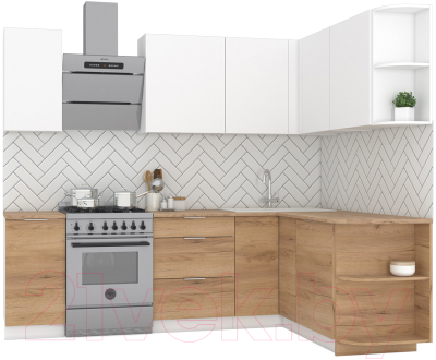 Кухонный гарнитур Интермебель Микс Топ-17 1.9x1.7м правая (белый премиум/дуб крафт золотой/дуб вотан) - фото