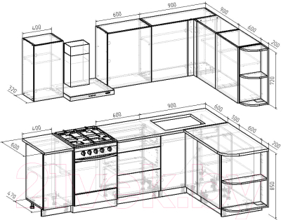 Кухонный гарнитур Интермебель Микс Топ-17 1.9x1.7м правая (белый премиум/дуб крафт золотой/дуб вотан)