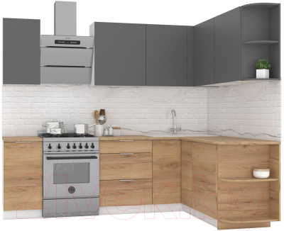 Кухонный гарнитур Интермебель Микс Топ-17 1.9x1.7м правая (графит серый/дуб крафт золотой/дуб вотан) - фото