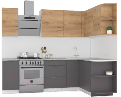 Кухонный гарнитур Интермебель Микс Топ-17 1.9x1.7м правая (дуб крафт золотой/графит серый/дуб вотан) - фото