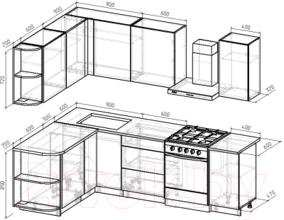 Кухонный гарнитур Интермебель Микс Топ-17 1.9x1.7м левая (графит серый/дуб крафт золотой/дуб вотан)