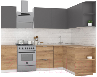 Кухонный гарнитур Интермебель Микс Топ-18 2.0x1.7м правая (графит серый/дуб крафт золотой/дуб вотан) - фото