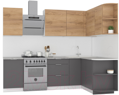 Кухонный гарнитур Интермебель Микс Топ-18 2.0x1.7м правая (дуб крафт золотой/графит серый/дуб вотан) - фото