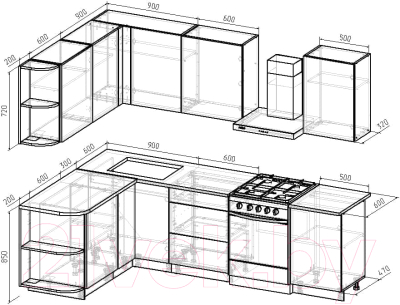 Кухонный гарнитур Интермебель Микс Топ-18 2.0x1.7м левая (белый премиум/дуб крафт золотой/дуб вотан)