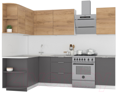 Кухонный гарнитур Интермебель Микс Топ-18 2.0x1.7м левая (дуб крафт золотой/графит серый/дуб вотан) - фото