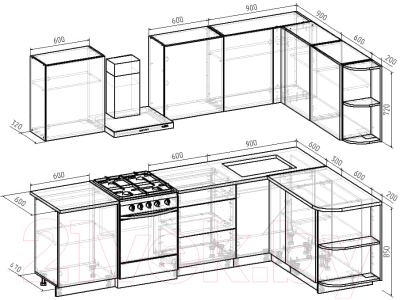 Кухонный гарнитур Интермебель Микс Топ-19 2.1x1.7м правая (белый премиум/дуб крафт золотой/дуб вотан)
