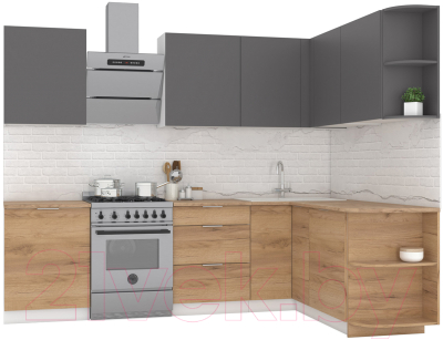 Кухонный гарнитур Интермебель Микс Топ-19 2.1x1.7м правая (графит серый/дуб крафт золотой/дуб вотан) - фото