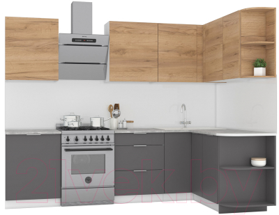 Кухонный гарнитур Интермебель Микс Топ-19 2.1x1.7м правая (дуб крафт золотой/графит серый/дуб вотан) - фото