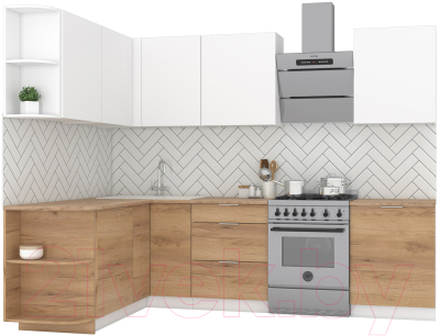 Кухонный гарнитур Интермебель Микс Топ-19 2.1x1.7м левая (белый премиум/дуб крафт золотой/дуб вотан) - фото