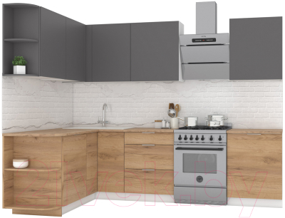 Кухонный гарнитур Интермебель Микс Топ-19 2.1x1.7м левая (графит серый/дуб крафт золотой/дуб вотан) - фото