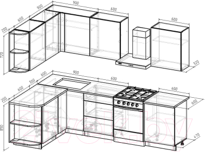 Кухонный гарнитур Интермебель Микс Топ-19 2.1x1.7м левая (графит серый/дуб крафт золотой/дуб вотан)