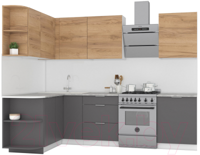 Кухонный гарнитур Интермебель Микс Топ-19 2.1x1.7м левая (дуб крафт золотой/графит серый/дуб вотан) - фото