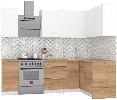 Кухонный гарнитур Интермебель Микс Топ-21 1.9x1.42м правая (белый премиум/дуб крафт золотой/дуб вотан) - фото