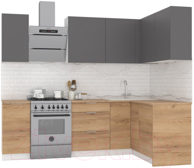 Кухонный гарнитур Интермебель Микс Топ-21 1.9x1.42м правая (графит серый/дуб крафт золотой/дуб вотан) - фото