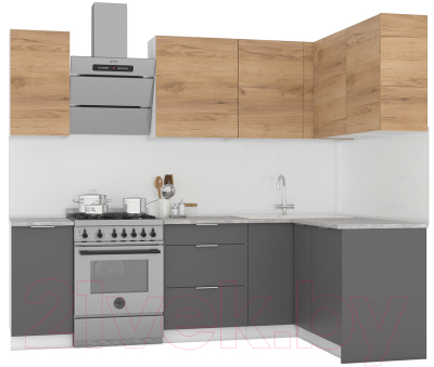 Кухонный гарнитур Интермебель Микс Топ-21 1.9x1.42м правая (дуб крафт золотой/графит серый/дуб вотан) - фото