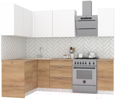 Кухонный гарнитур Интермебель Микс Топ-21 1.9x1.42м левая (белый премиум/дуб крафт золотой/дуб вотан) - фото