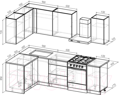 Кухонный гарнитур Интермебель Микс Топ-21 1.9x1.42м левая (белый премиум/дуб крафт золотой/дуб вотан)
