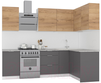 Кухонный гарнитур Интермебель Микс Топ-22 2.0x1.42м правая (дуб крафт золотой/графит серый/дуб вотан) - фото