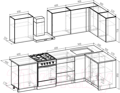 Кухонный гарнитур Интермебель Микс Топ-23 2.1x1.42м правая (белый премиум/дуб крафт золотой/дуб вотан)