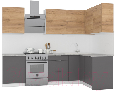 Кухонный гарнитур Интермебель Микс Топ-23 2.1x1.42м правая (дуб крафт золотой/графит серый/дуб вотан) - фото