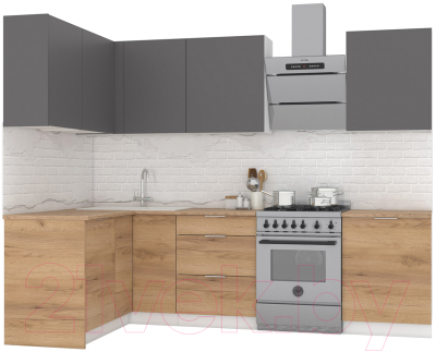 Кухонный гарнитур Интермебель Микс Топ-23 2.1x1.42м левая (графит серый/дуб крафт золотой/дуб вотан) - фото