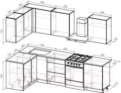 Кухонный гарнитур Интермебель Микс Топ-23 2.1x1.42м левая (графит серый/дуб крафт золотой/дуб вотан)