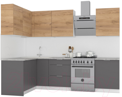 Кухонный гарнитур Интермебель Микс Топ-23 2.1x1.42м левая (дуб крафт золотой/графит серый/дуб вотан) - фото