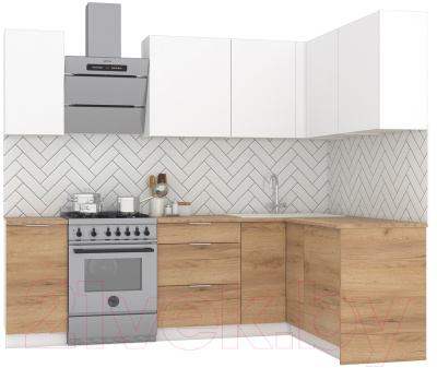 Кухонный гарнитур Интермебель Микс Топ-24 1.9x1.52м правая (белый премиум/дуб крафт золотой/дуб вотан) - фото