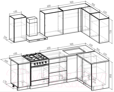 Кухонный гарнитур Интермебель Микс Топ-24 1.9x1.52м правая (графит серый/дуб крафт золотой/дуб вотан)