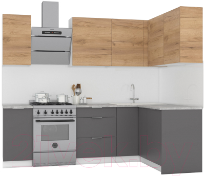 Кухонный гарнитур Интермебель Микс Топ-24 1.9x1.52м правая (дуб крафт золотой/графит серый/дуб вотан) - фото