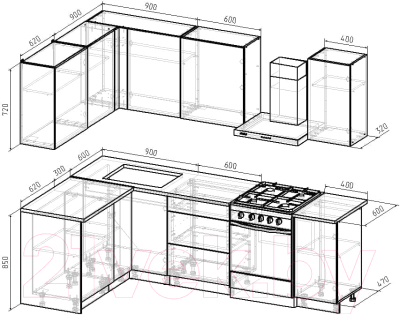 Кухонный гарнитур Интермебель Микс Топ-24 1.9x1.52м левая (белый премиум/дуб крафт золотой/дуб вотан)