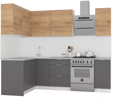 Кухонный гарнитур Интермебель Микс Топ-24 1.9x1.52м левая (дуб крафт золотой/графит серый/дуб вотан) - фото
