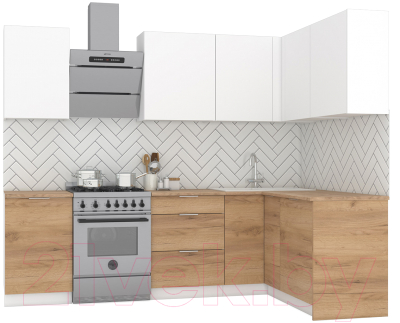 Кухонный гарнитур Интермебель Микс Топ-25 2.0x1.52м правая (белый премиум/дуб крафт золотой/дуб вотан) - фото