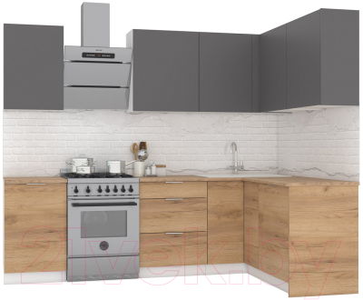 Кухонный гарнитур Интермебель Микс Топ-25 2.0x1.52м правая (графит серый/дуб крафт золотой/дуб вотан) - фото
