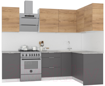 Кухонный гарнитур Интермебель Микс Топ-25 2.0x1.52м правая (дуб крафт золотой/графит серый/дуб вотан) - фото