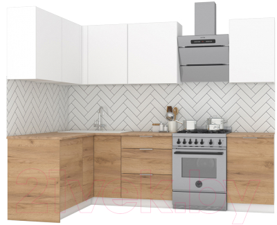 Кухонный гарнитур Интермебель Микс Топ-25 2.0x1.52м левая (белый премиум/дуб крафт золотой/дуб вотан) - фото