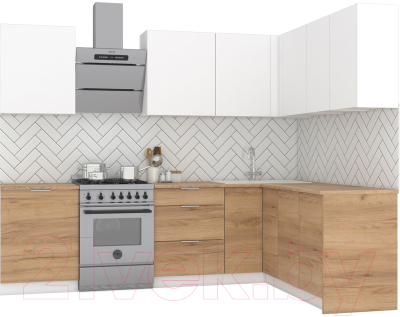 Кухонный гарнитур Интермебель Микс Топ-26 2.1x1.52м правая (белый премиум/дуб крафт золотой/дуб вотан) - фото