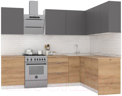 Кухонный гарнитур Интермебель Микс Топ-26 2.1x1.52м правая (графит серый/дуб крафт золотой/дуб вотан) - фото