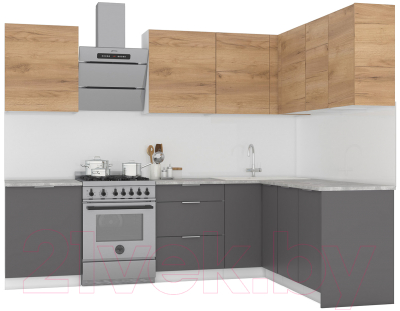 Кухонный гарнитур Интермебель Микс Топ-26 2.1x1.52м правая (дуб крафт золотой/графит серый/дуб вотан) - фото