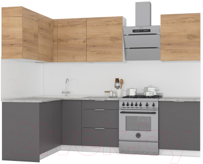 Кухонный гарнитур Интермебель Микс Топ-26 2.1x1.52м левая (дуб крафт золотой/графит серый/дуб вотан) - фото