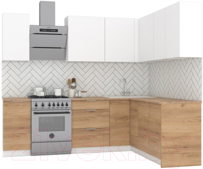 Кухонный гарнитур Интермебель Микс Топ-27 1.9x1.72м правая (белый премиум/дуб крафт золотой/дуб вотан) - фото
