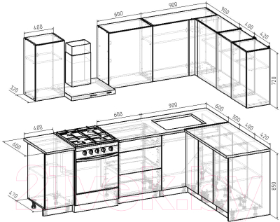 Кухонный гарнитур Интермебель Микс Топ-27 1.9x1.72м правая (белый премиум/дуб крафт золотой/дуб вотан)