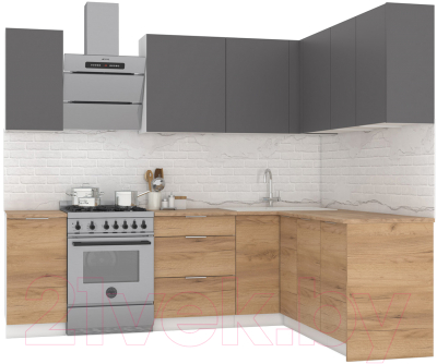 Кухонный гарнитур Интермебель Микс Топ-27 1.9x1.72м правая (графит серый/дуб крафт золотой/дуб вотан) - фото