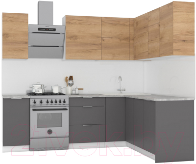 Кухонный гарнитур Интермебель Микс Топ-27 1.9x1.72м правая (дуб крафт золотой/графит серый/дуб вотан) - фото
